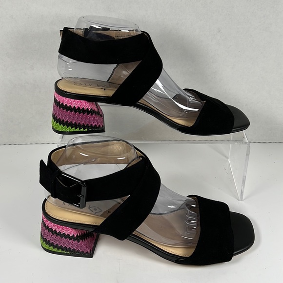 Size 10 Katy Perry Ankle Strap Heeled Black Sandals - The Albee - Picture 2 of 11